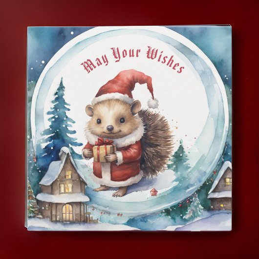 サンタスハットスノーグローブクリスマスに可愛いハリネズミ シーズンカード