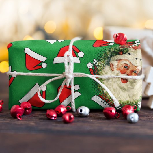 サンタスハットパター赤と白ンカスタム写真 ラッピングペーパーシート