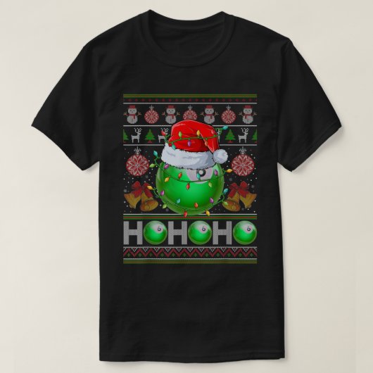 サンタスビリヤードのボールクリスマスツリーライト醜いクリスマス Tシャツ (デザイン正面)