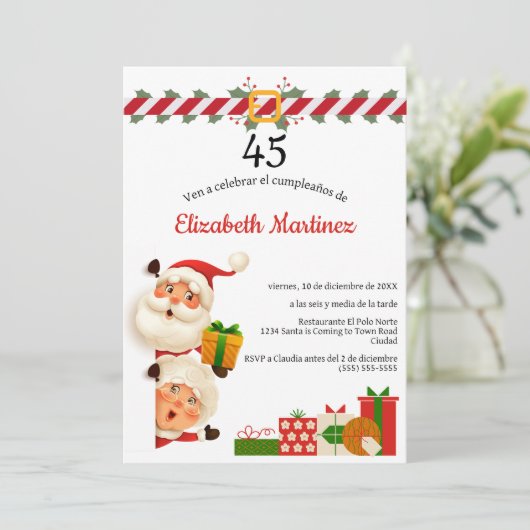 サンタスペインのー&ミセスクロースクリスマス45誕生日 招待状 (スタンド正面)