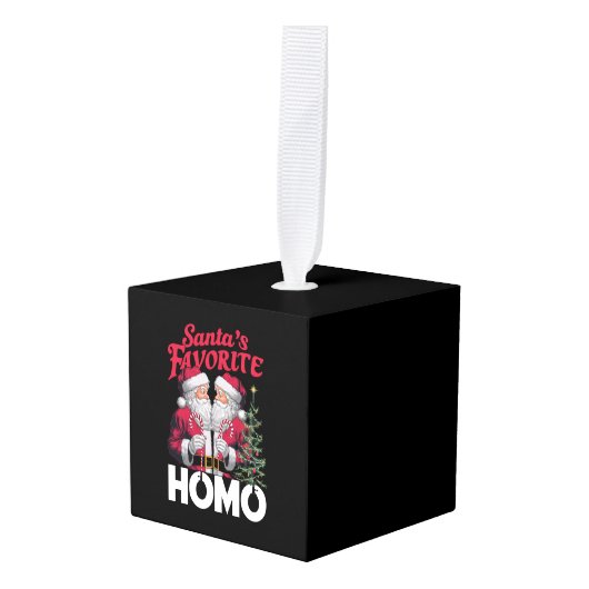 サンタスホモお気に入りのゲイクリスマスLGBTQプライド キューブオーナメント (正面アングル)