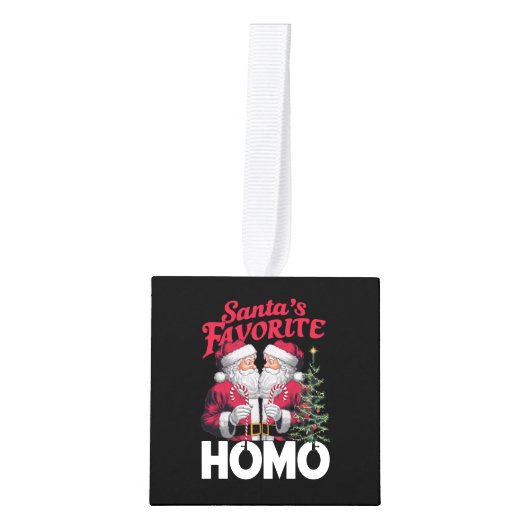 サンタスホモお気に入りのゲイクリスマスLGBTQプライド キューブオーナメント (正面)