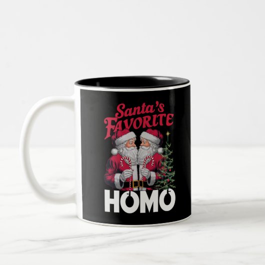 サンタスホモお気に入りのゲイクリスマスLGBTQプライド ツートーンマグカップ (左)