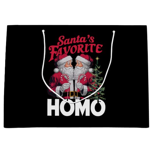 サンタスホモお気に入りのゲイクリスマスLGBTQプライド ラージペーパーバッグ (正面)