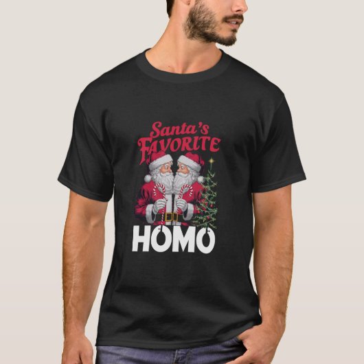サンタスホモお気に入りのゲイクリスマスLGBTQプライド Tシャツ (正面)