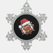 サンタスポーツクリスマスアメリカンフットボール愛好家 スノーフレークピューターオーナメント (正面)