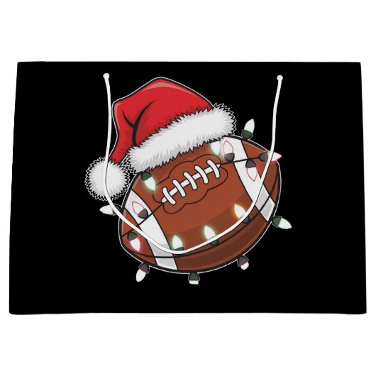 サンタスポーツクリスマスアメリカンフットボール愛好家 ラージペーパーバッグ (正面)
