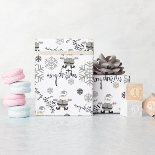 サンタスモダンノー千鳥格子のフレークのパターン ラッピングペーパー (ベビーシャワー)