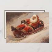 サンタスリディングスノーメリークリスマスヴィンテージ シーズンカード (正面/裏面)