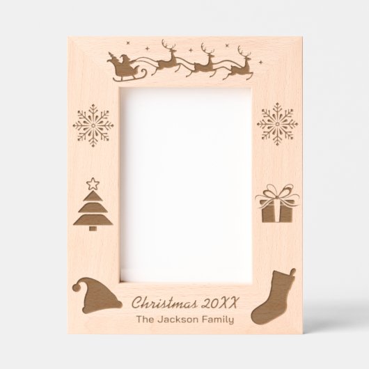 サンタスレイファミリークリスマス レーザー彫刻フレーム (正面)