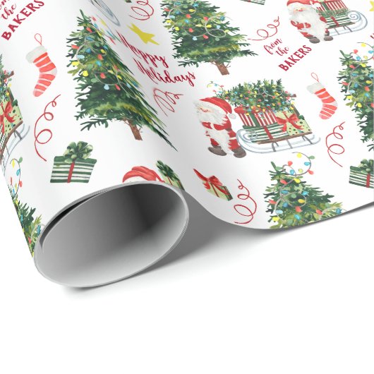 サンタスレクリスマスツリーパーソナライズされた ラッピングペーパー (ロールコーナー)