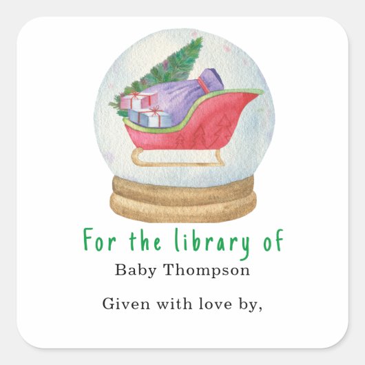 サンタスレー – ベビーシャワー蔵書票 スクエアシール (正面)