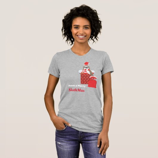 サンタスロースが煙突をプレゼントで降りる Tシャツ (正面フル)