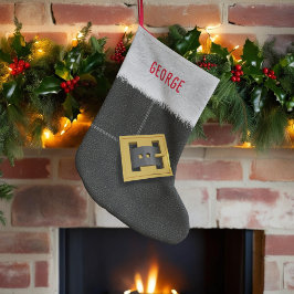 サンタスーツブラックブーツバックルキッズ ラージクリスマスストッキング