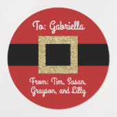 サンタスーツ金ゴールドベルトクリスマスパーソナライズされた ラベル (デザイン1)