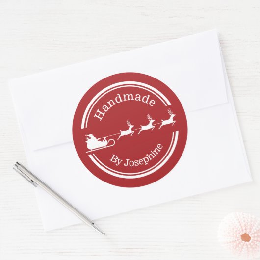 サンタス赤と白レーのクリスマスハンドメイド ラウンドシール (封筒)