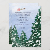 サンタス飛んでいるノーの冬の木々のク色彩の鮮やかリスマス シーズンカード (正面/裏面)