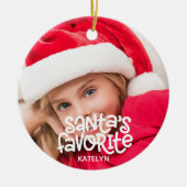 サンタズお気に入りのベビー写真クリスマス セラミックオーナメント (正面)