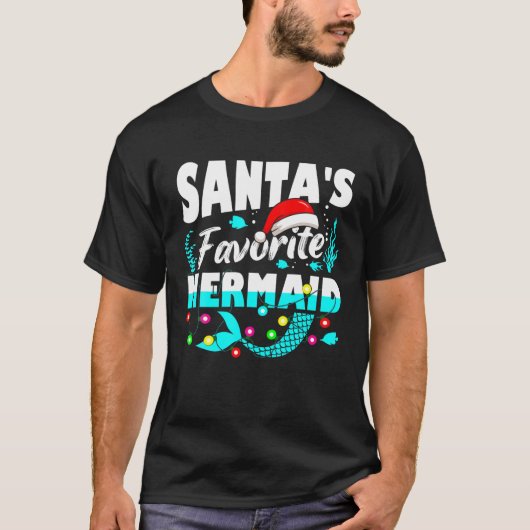サンタズお気に入りのマーメイド恋人クリスマスクリスマスファン Tシャツ (正面)