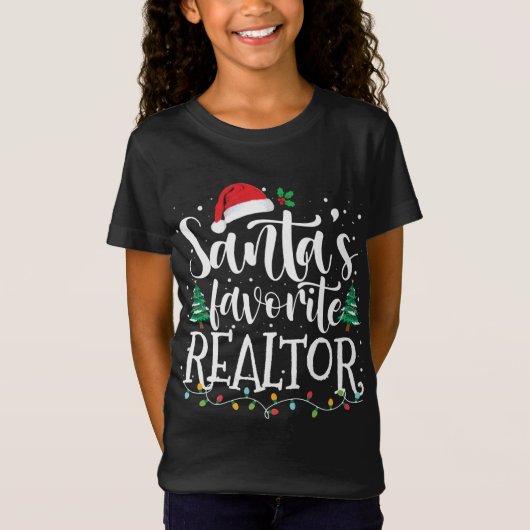 サンタズお気に入りの不動産仲介業者クリスマスサンタハットライト Tシャツ (正面)