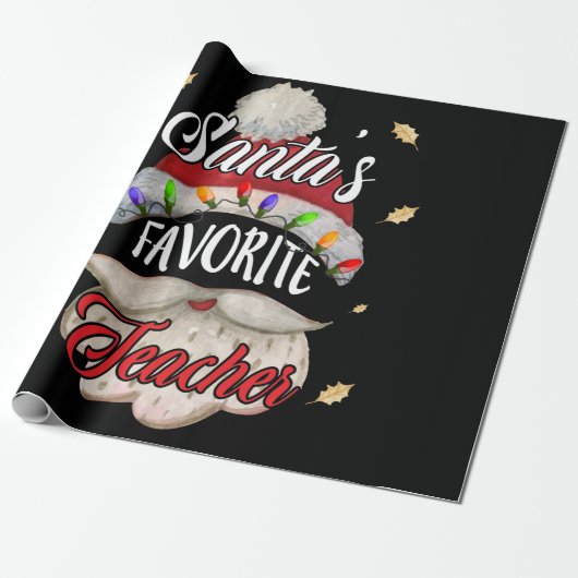 サンタズお気に入りの先生サンタハットクリスマスライト ラッピングペーパー (アンロールド)