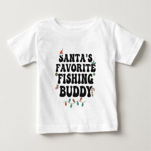 サンタズお気に入りの魚釣りバディおもしろいクリスマスパパ ベビーTシャツ (正面)