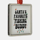 サンタズお気に入りの魚釣りバディおもしろいクリスマスパパ メタルオーナメント (右)