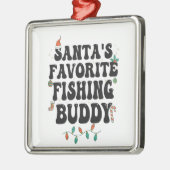 サンタズお気に入りの魚釣りバディおもしろいクリスマスパパ メタルオーナメント (左)