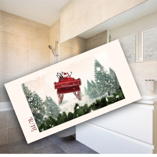 サンタズキャリッジモノグラムクリスマスバスタオル バスタオル