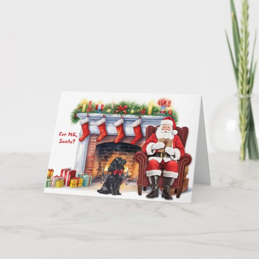 サンタズギフトブラックコッカースパニエル犬ドッグホリデーカード シーズンカード (正面)