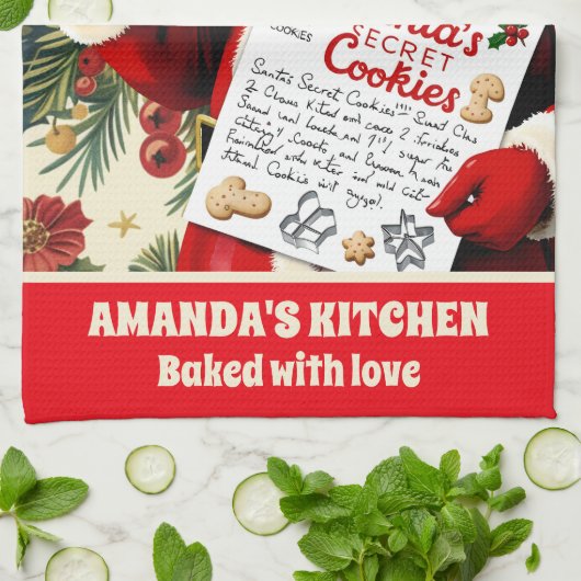 サンタズクッキーレシピパーソナライズされたクリスマス キッチンタオル (折り畳み)