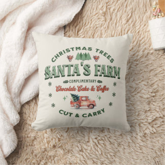 サンタズクリスマスツリーファームロゴヴィンテージスタイル クッション
