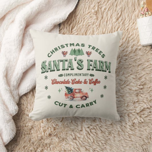 サンタズクリスマスツリーファームロゴヴィンテージスタイル クッション (ブランケット)