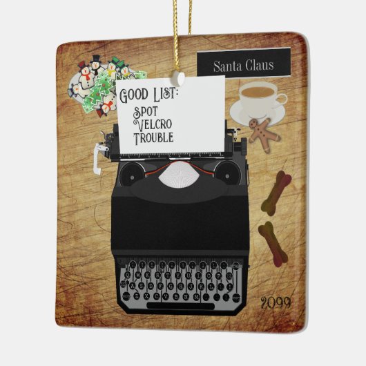 サンタズグッドドッグパピーヴィンテージタイプライター セラミックオーナメント (左)