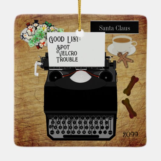 サンタズグッドドッグパピーヴィンテージタイプライター セラミックオーナメント (裏面)