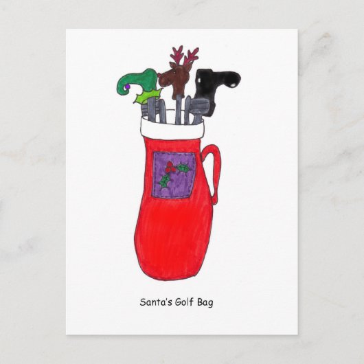 サンタズゴルフバッグユーモアのあるクリスマスポストカード シーズンポストカード (正面)