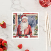 サンタズジョイウォーターカラークリスマス紙 スタンダードカクテルナプキン (インサイチュ)