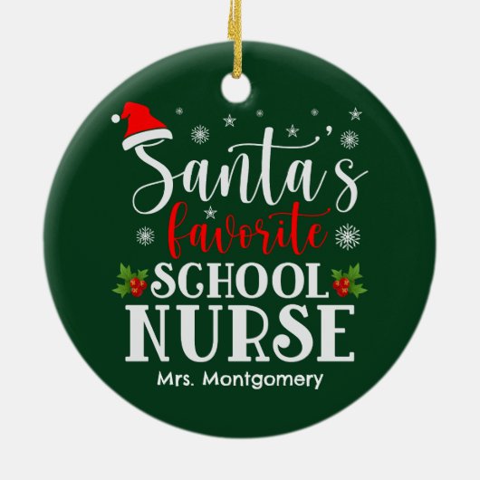 サンタズスクールお気に入りのナースクリスマスプレゼント セラミックオーナメント (裏面)