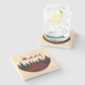 サンタズスリーのメリークリスマスフォレストのシーンアート ストーンコースター (横)