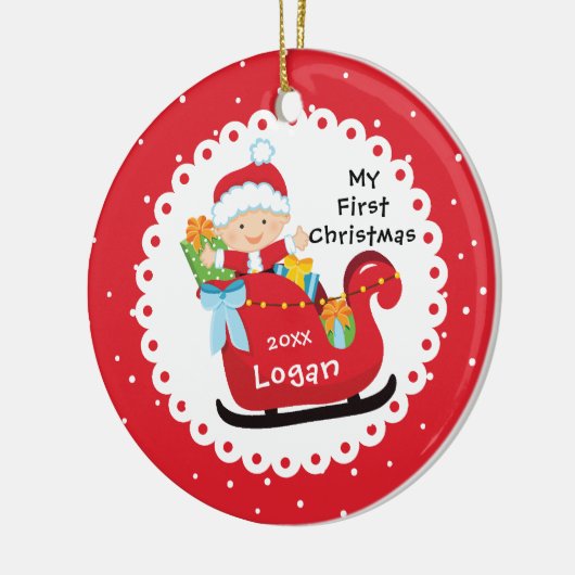 サンタズスリーベビー初めてのクリスマス セラミックオーナメント (左)