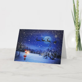 サンタズスリー雪の夜のクリスマスグリーティングカード シーズンカード