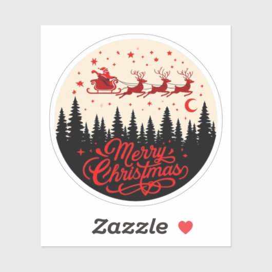 サンタズソリ楽しいクリスマスフォレストのシーンアート» シール (シート)