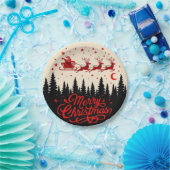 サンタズソリ楽しいクリスマスフォレストのシーンアート» ペーパープレート (パーティー)