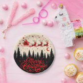 サンタズソリ楽しいクリスマスフォレストのシーンアート» ペーパープレート (パーティー)