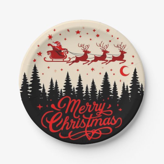 サンタズソリ楽しいクリスマスフォレストのシーンアート» ペーパープレート (正面)