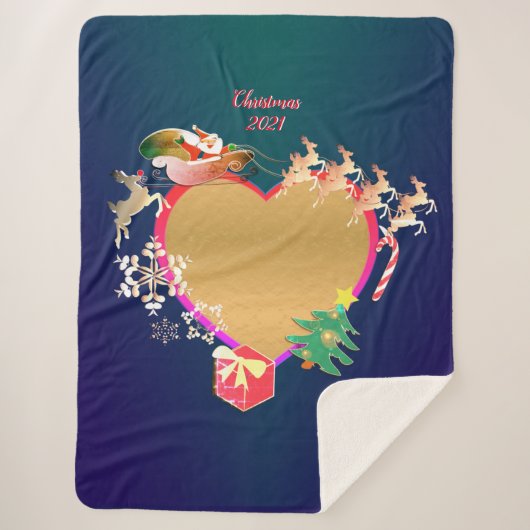 サンタズトナカイハートフォトシェルパブランケット シェルパブランケット (正面)