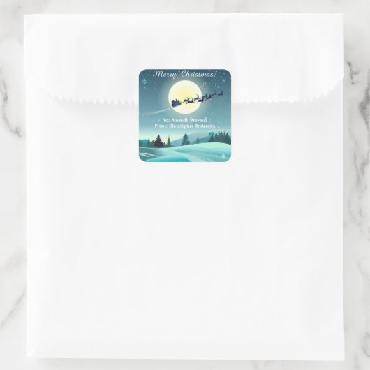 サンタズトナカイ飛んでいるスレイ スクエアシール (バッグ)