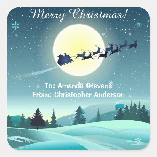 サンタズトナカイ飛んでいるスレイ スクエアシール (正面)