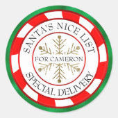 サンタズニースリストグリーンシール名前をカスタムするクリスマス ラウンドシール (正面)