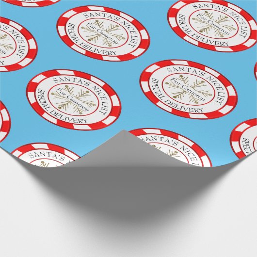 サンタズニースリスト名前をカスタムするクリスマス ラッピングペーパー (角)
